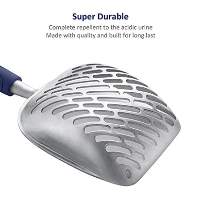 Cat Litter Scoop, Aluminum Alloy Sifter, Kitty Metal Scooper, Deep Shovel with Diagonal Sifting Hole, Long Handle, Kitten Poop Lifter for Litter Box, Medium Size, Blue Handle - color: #01 Blue, size: Medium