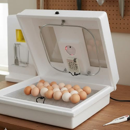 Farm Innovators 2100 Heated Still Air Incubator for 4 Dozen Eggs with Built in Hygrometer, Solid State Circuitry, and 2 Large Viewing Windows, White | 4 dozen egg capacity, built-in hygrometer, solid state circuitry, 2 viewing windows, 40W - color: Still