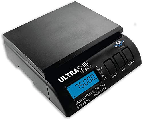 Ultraship 75 Lb Electronic Digital Shipping Postal Kitchen Scale | Tare and hold functions, removable display, letter tube and envelope holders, AC adapter not included