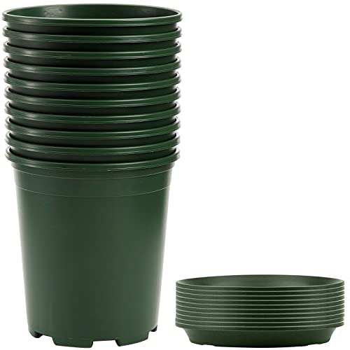 Fasmov 10PCS 1 Gallon Durable Nursery Pot Garden Flower Pots Nursery Plant Container Kit with 10 Pcs Matching Pallets - color: Green