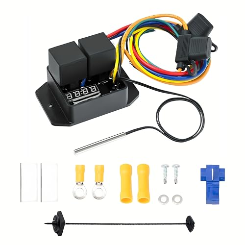 Digital Thermatic Fan Switch Kit #0444,12V and 24V, Adjustable Temperature Range Digital Electric Thermatic Dual Electric Fan Switch Kit