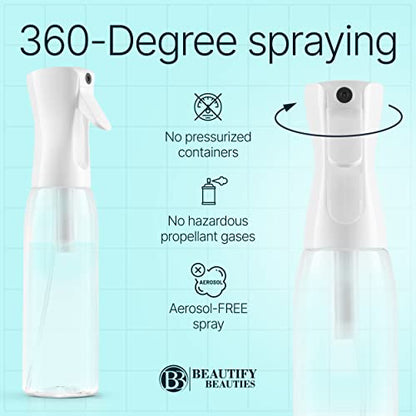 BeautifyBeauties Hair Spray Bottle – Ultra Fine Continuous Water Mister for Hairstyling, Cleaning, Plants, Misting & Skin Care (Black, 10.1 Ounces) - color: Black, size: 10.1 Ounces