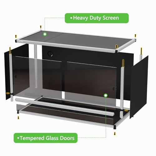 120 Gallon PVC Reptile Enclosure 48"x24"x24" – Reptile Tank with Removable Solid Top Cover, Front Sliding Glass Doors, Easy Clean, for Bearded Dragon, Snake - color: White Frame / Black PVC-120 Gallon
