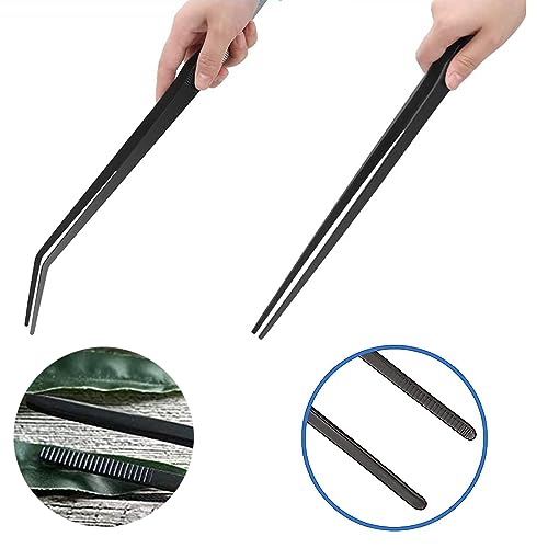 3Pcs Aquascaping Tools Kit, Long Stainless Steel Aquatic Plant Tweezers, Scrapers, Long Handle Feeder Tools for Fish Aquariums, Reptiles Snakes Lizard Gecko Spider and Bird (Black) - color: Black