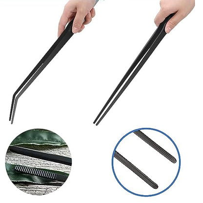 3Pcs Aquascaping Tools Kit, Long Stainless Steel Aquatic Plant Tweezers, Scrapers, Long Handle Feeder Tools for Fish Aquariums, Reptiles Snakes Lizard Gecko Spider and Bird (Black) - color: Black