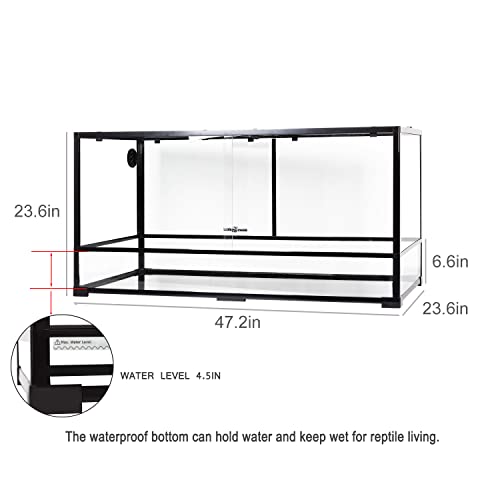 REPTIZOO Large Reptile Terrarium 120 Gallon, Tall & Wide Tempered Glass Reptile Tank 48" x 24" x 24" with Sliding Door Top Screen Ventilation & Anti Escape Lid, Full View - size: 48" x 24" x 24" (120 Gallon)