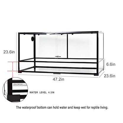 REPTIZOO Large Reptile Terrarium 120 Gallon, Tall & Wide Tempered Glass Reptile Tank 48" x 24" x 24" with Sliding Door Top Screen Ventilation & Anti Escape Lid, Full View - size: 48" x 24" x 24" (120 Gallon)