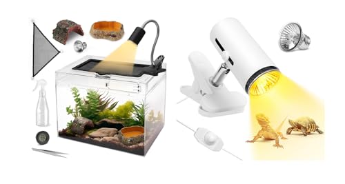 AZV Habitat Terrarium Enclosure, Small Reptile Tank with Bearded Dragon Hammock with AZV Reptile Heat Lamp with 50W UVA UVB 3.0 Light Bulb