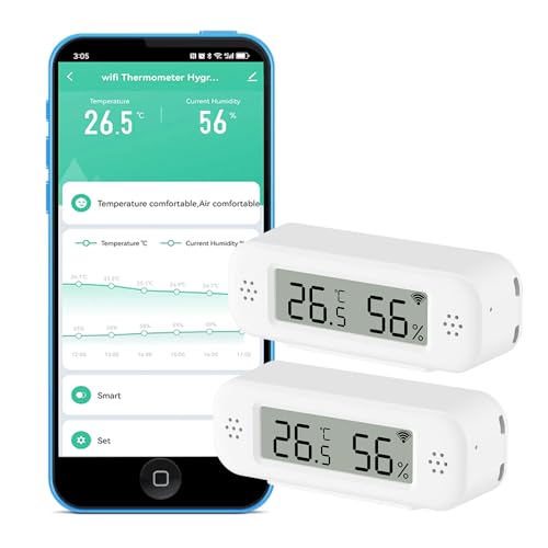 WiFi Thermometer Hygrometer: Smart Temperature and Humidity Sensor, Real-time Monitor, App Notification, Digital Indoor Temperature Sensor, Compatible with Alexa/Google Home(2Pack) - color: 2-Pack