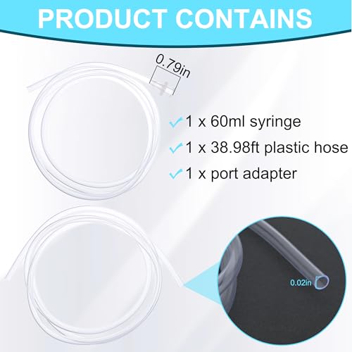 2 Pack 60ml Luer Lock Syringe with 39" Tube and Luer Connectors | 60cc Large Plastic Syringes for Liquid, Oil, Feeding, Watering - size: 60ml