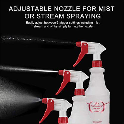 Plastic Spray Bottles 2 Pack, 32 Oz, Heavy Duty Sprayer, All-Purpose, Red | Chemical Resistant, Mist & Stream, Leak-Proof, Better Trigger, Measurements, for Cleaning Solutions, Planting, Car Detailing - color: Red