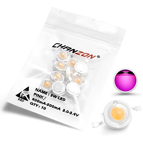 CHANZON 10 pcs High Power Led Chip on Board 3W Pink | (400mA - 500mA / DC 3V - 3.4V / 3 Watt) Super Bright Intensity SMD COB Light Emitter Components Diode Bulb Bead DIY Lighting - color: L) Pink