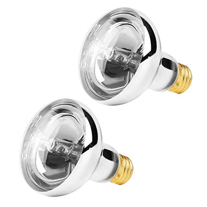 2 Pack 100W Reptile UVA Infrared Basking Spot Lamp,Full Spectrum Sun Soft Lighting Heat Bulbs,Silver Cover Glass,Bearded Dragon Light Bulbs for Reptile & Amphibian