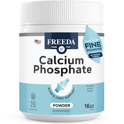 Freeda Calcium Phosphate Powder Mineral Supplement - 16 oz | Kosher Calcium and Phosphorus Powder Supplement to Support Bone Strength & Joint Health for Men, Women, Dogs, and Cats - size: 1 Pound (Pack of 1)