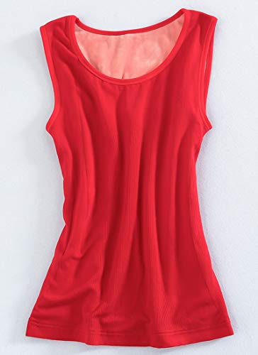 Womens Cotton Thermal Fleece Lined Underwear Tops Cami Tank Top Warm Base Layer Vest - color: Red, size: M / (Fit 88~115 lb)
