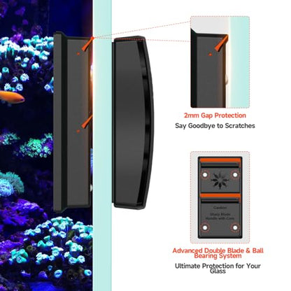 Elyron Dual Scraper Magnetic Aquarium Cleaner,Strong Magnetic Fish Tank Cleaner & Aquarium Algae Scraper for Glass/Acrylic Tanks, All-In-One Fish Tank Glass Cleaning Tool
