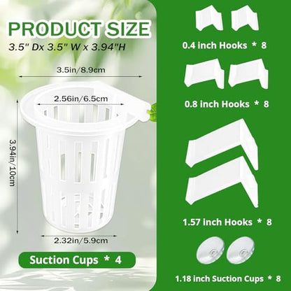4 Pack Aquarium Plant Holder for Live Plants, Fish Tank Pothos Basket | with 24 Adjustable Hooks (3 Sizes) & 8 Suction Cups, Aquatic Planter for Aquascape Decorations, Emersed Plant Support