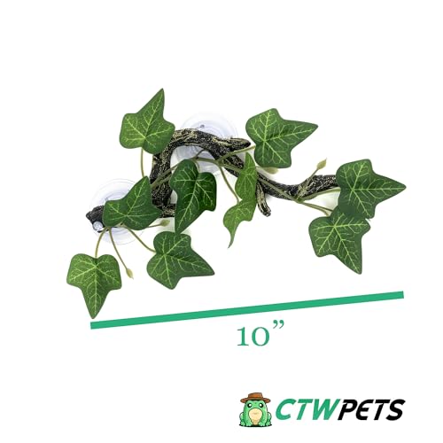 Reptile Climbing Vine 2-Pack – Resin Driftwood with Suction Cups & Bendy Ivy (Medium-Large 10") for Terrariums, Geckos, Lizards, Snakes, and Reptile Habitats (Classic Ivy) - color: Classic Ivy