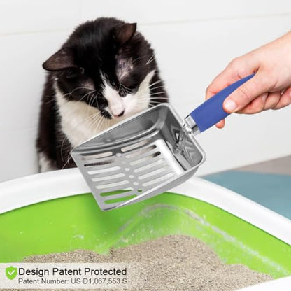 Cat Litter Scoop -Stainless Steel Metal Cat Litter Scoop-Sturdy Mesh Scooper - Mesh Shovel-Easy to Clean - Suitable for Cat Litter Box -Navy Blue - color: Navy Blue, size: M