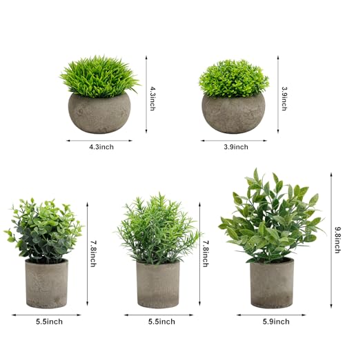 AUUGUU Artificial Potted Plants Faux Greenery in Cement Pots for Shelf, Bookshelf, Office or Home Decor, Small Decorative Fake Plants for Modern Indoor Display