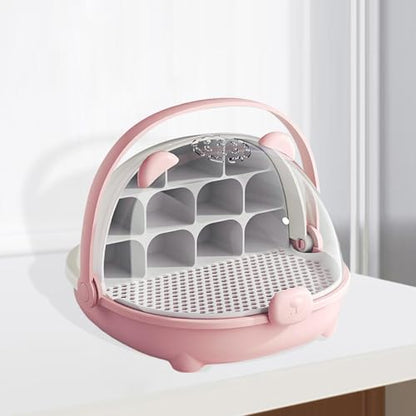 Silkworm Breeding Box Portable Reptile Habitat Feeding Container Hatching Cage with Divided Rearing Zone Easy to Clean Suitable for, Pink - color: pink