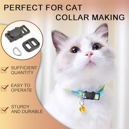 CooBigo 3/8" Breakaway Cat Collars Clasp Kit, 20 Set Break Away Lanyard Clasp Cat Safety Collar Paracord Buckles Accessories(Black)