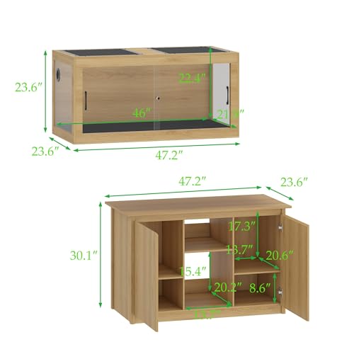 120 Gallon Reptile Tank, Terrarium Tank with Stand | Large Reptile Enclosure with Storage Cabinet,Wire Mesh Top and Wire Threading Holes,Spring Lock for Bread Dragon,Gecko