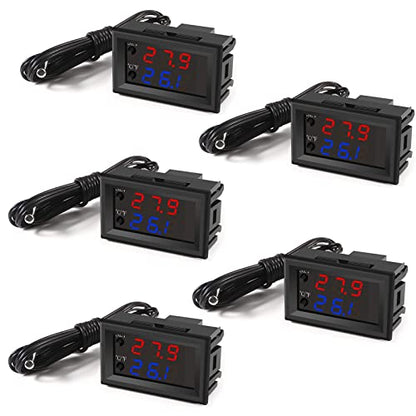 UMLIFE 5PCS 12V Electronic Temperature Controller Programmable -50 to 110 Degree Celsius Heating/Cooling Thermostat Control Switch Module NTC Waterproof Sensor Probe Dual Color LED Display Monitor - style: 5PCS