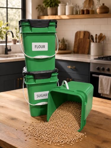 4 Gallon Square Food Grade Bucket Pail with Plastic Handles and Lid (Pack of 3) Made in USA containers (Green) - color: Green