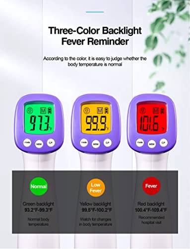 HUHETA Infrared Thermometer for Adults, Non Contact Forehead Thermometer with Fever Alarm, Accurate Reading and Memory Function, Body Temperature & Surface of Objects Use (Purple) | Accurate Reading,Memory Function,Fever Alarm, Body Temperature & Surface