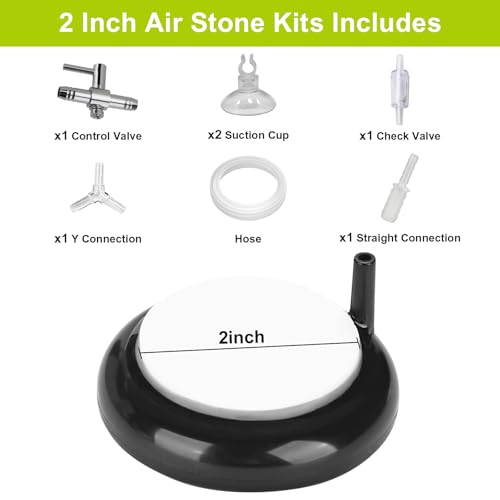 hygger Aquarium Air Stone, Bubble Stone Fish Tank Oxygen Ultra Silent Deep Dissolving Oxygen Diffuser Kit for Aquarium Fish Tank and Hydroponic - size: 2 Inch
