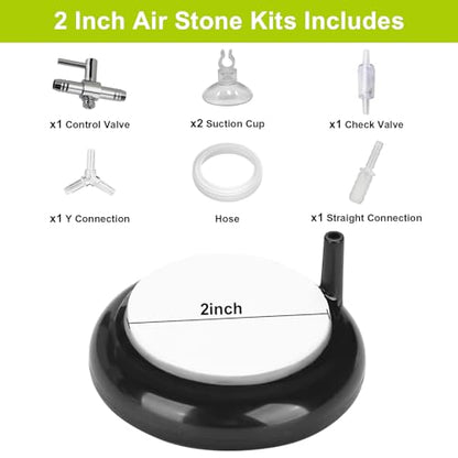 hygger Aquarium Air Stone, Bubble Stone Fish Tank Oxygen Ultra Silent Deep Dissolving Oxygen Diffuser Kit for Aquarium Fish Tank and Hydroponic - size: 2 Inch