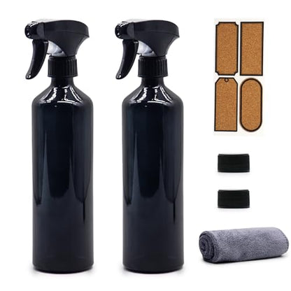 Glass Spray Bottles for Cleaning,16 OZ 2 Pack Continuous Empty Water Mister Spray Bottles for Hair,Plants Mister,Adjustable Nozzle,Black - color: Black