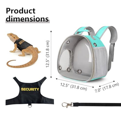 Lizard Carrier Backpack with Security Printing Harness Leash Set, Reptile Bearded Dragon Space Capsule Astronaut Clear Bubble Window Travel Carrier for Small Animal Guinea Pig(Green, Security Harness) - color: Green