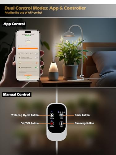 Smart Grow Light for Indoor Plants, Full Spectrum Plant Grow Light | 10W LED Plant Light with 3/9/12 Timer, Smart APP&in-line control, 10 Dimming Levels, Height Adjustable Grow Light with Base - color: White