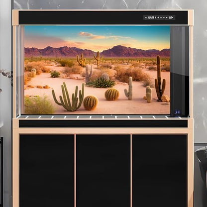 Desert Reptile Habitat Background Arid Landscape of Hot Sahara Desert Terrarium Background Desert Cacti and Sand with Dunes Aquarium Background Natural Hot Desert Fish Tank Background Vinyl 24x16in - color: Cacti Green, size: 24(W)x16(H)in