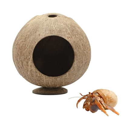 Hermit Crab Accessories, Natural Coconut Habitat Hide with Base, Reptile Tank Accessories, Coconut Hide, Habitat Hideout for Hermit Crab, Tarantula, Gecko and Other Small Animals