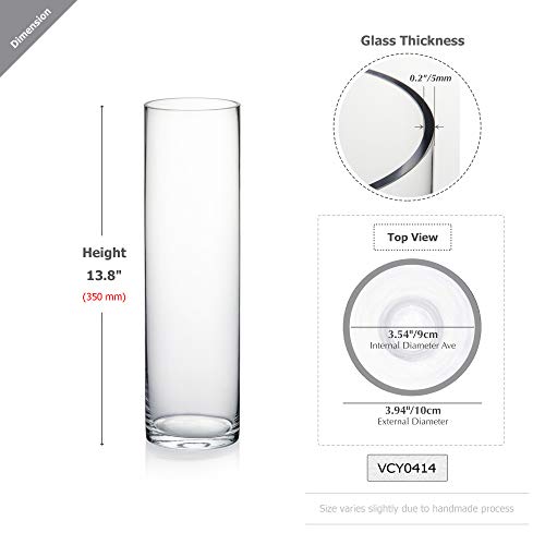 WGVI Quality Thick Weighted Tall Clear Cylinder Glass Vases, 4" W x 14" H, Flower Arrangement Floating Candle Holders Wedding Centerpieces Floral Bouquet Container Home Accent Decor, 1 Piece - size: 4"x14"H