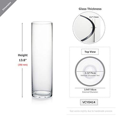 WGVI Quality Thick Weighted Tall Clear Cylinder Glass Vases, 4" W x 14" H, Flower Arrangement Floating Candle Holders Wedding Centerpieces Floral Bouquet Container Home Accent Decor, 1 Piece - size: 4"x14"H