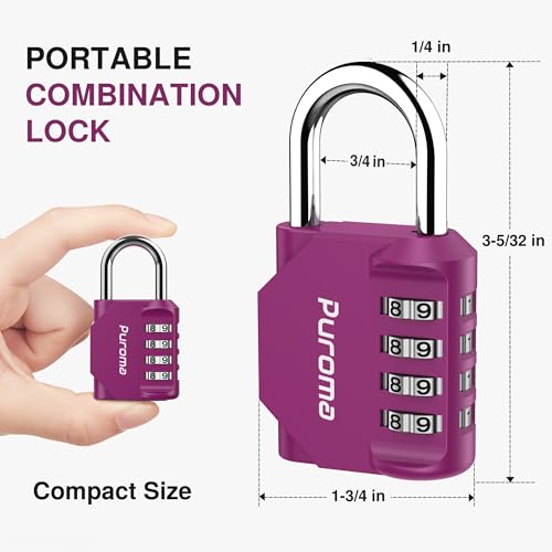Puroma 1 Pack Combination Lock Locker 4 Digits Combo Padlock Gym Red-Violet | For School Gate Fence Toolbox Hasp Storage, Outdoor, Resettable, Weatherproof, Side Window, Crack Cut Resist, Hardened Steel - color: Red-Violet