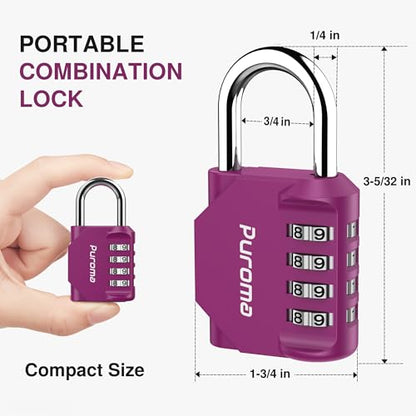 Puroma 1 Pack Combination Lock Locker 4 Digits Combo Padlock Gym Red-Violet | For School Gate Fence Toolbox Hasp Storage, Outdoor, Resettable, Weatherproof, Side Window, Crack Cut Resist, Hardened Steel - color: Red-Violet