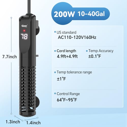 hygger Ceramic Submersible Aquarium Heater, New Explosion-Proof Fish Tank Water Heater with External Temp Controller Auto Thermostat Heater for Saltwater Freshwater (200W for 10~40 Gallon) - size: 200W for 10~40 gallon