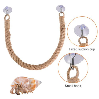 DONGKER Hermit Crab Climbing Rope,Sisal Rope Lizards Climbing Ladder Toy with Hook & Suction Cups for Reptile Geckos Resting Exploring Hiding Play - size: 65CM