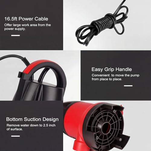 Prostormer 1HP 3700GPH Submersible Sump Pump with Automatic Float Switch | Red Water Pump, Draining Transfer Clean & Dirty Water, for Pools/Ponds/Gardens/Flooded Cellars/Aquariums/Irrigation - color: Red