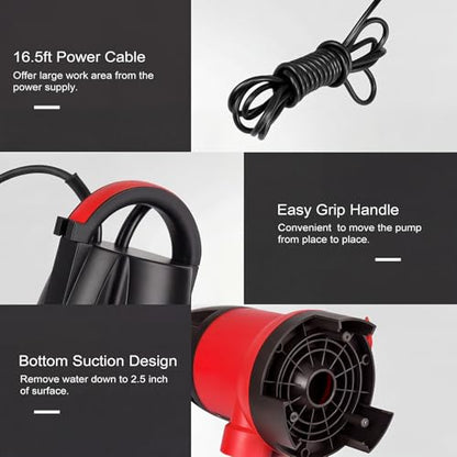 Prostormer 1HP 3700GPH Submersible Sump Pump with Automatic Float Switch | Red Water Pump, Draining Transfer Clean & Dirty Water, for Pools/Ponds/Gardens/Flooded Cellars/Aquariums/Irrigation - color: Red