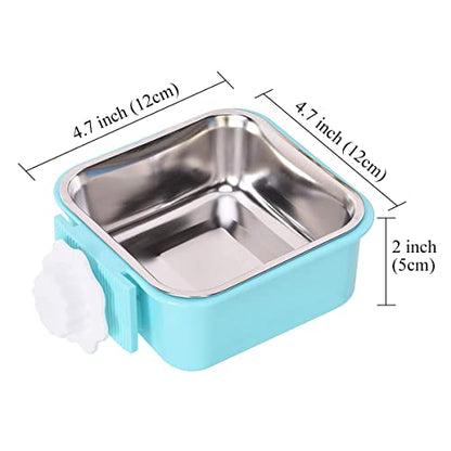 Dog Crate Bowl, Hanging Stainless Steel Removable Pet Crate Water & Food Bowls, Pet Cage Feeder Container Coop Cup for Cat Puppy Birds Rats Guinea Pigs Rabbit Hamster (2PCS) - color: Pink/Blue