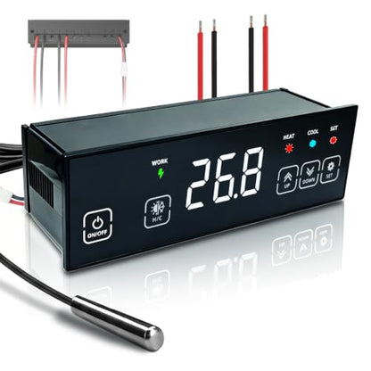 30A 120V Touchscreen Heating & Cooling Thermostat Controller | Temperature Control Switch for Garage Automation, Electric Brewery, Workshop, BBQ, ℃/℉ Switchable, 6.6 Ft Sensor Probe