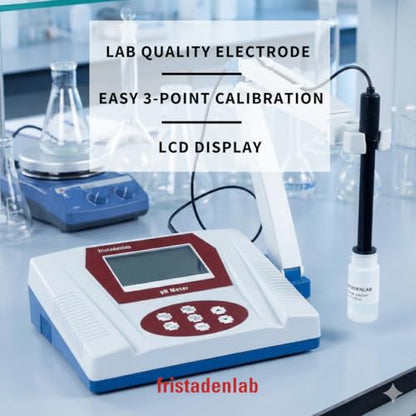 Fristaden Lab Benchtop pH Meter | 6621 Electrode | For semi-soft foods and fruits. High accuracy 0.01 pH. Calibration solutions included. USA company.