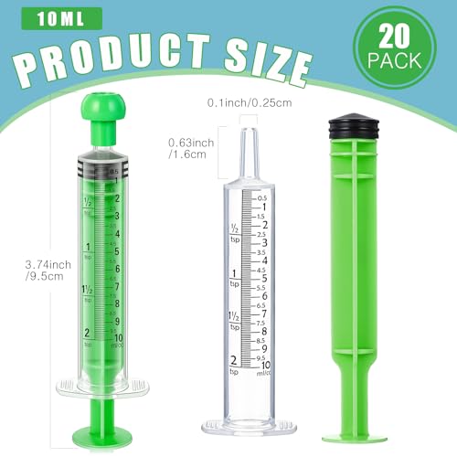 TrelaCo 20 Pack 10ml Oral Syringes with Cap for Liquid Plastic Syringe Without Needle Measuring Dispensing Tools Individually Sealed for Pets Feeding Lab Sample Injection(Green) - size: Green