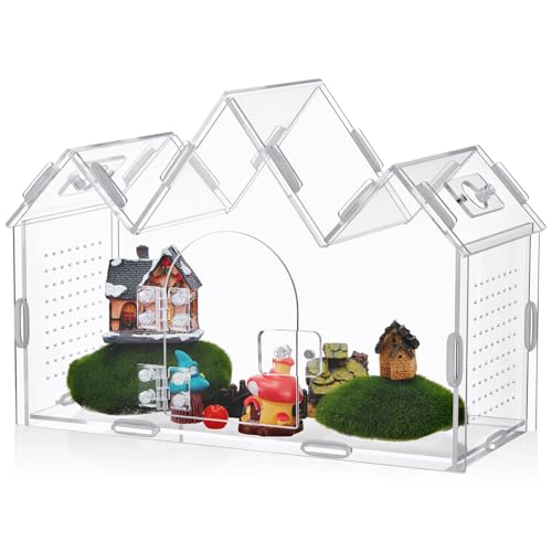 Weysat Jumping Spider Enclosure 11.2" x 4.7" x 8" Acrylic Tarantula Enclosure Castle Style Insect Terrarium with Magnetic Door Transparent Terrarium for Reptiles, Amphibians and Spiders - size: 11.2" X 4.7" X 8"